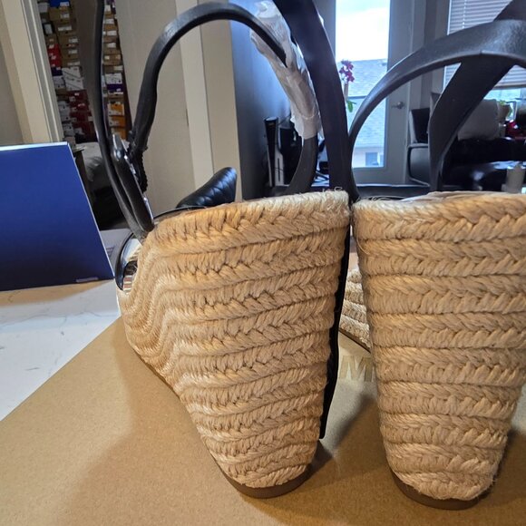 Steve Madden Upstage Black Leather Espedrille High Wedge Platform Sandal SIZE 7 - Picture 5 of 10